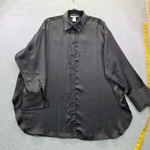 HM Black Satin Oversized Button Down Shirt Long Sleeve Blouse Size M